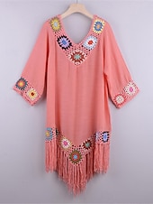 ieftine Rochii de plajă-Pentru femei Rochie albă Rochie Mini Bufantă Peteci Vacanță Plajă Sexy Boho În V Lungime Manșon 3/4 Negru Alb Roșu-aprins Culoare