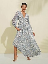 levne Květinové šaty-šifon svatební host paisley print elastický pas maxi šaty