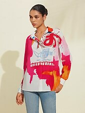 cheap Shirts,Tops &amp; Blouses-Graphic Print Long Sleeve Blouse