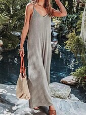 olcso nyaralás jumpsuit-Női Szabályos Jumpsuitek Utcai sikk Tömör szín Ujjatlan V-alakú Nyitott hátú Utca Napi Normál Fekete Fehér Bor Nyár