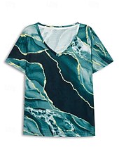 preiswerte Kunst &amp; Design T-Shirt-Damen T-Shirt Basic Print Kurzarm Regular Fit Oberteile V-Ausschnitt Casual Weekend Schwarz Lila