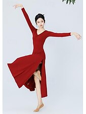 cheap Ballroom Dancewear-Latin Dance Ballroom Dance Dress Pure Color Women&#039;s Training Daily Wear Long Sleeve High POLY