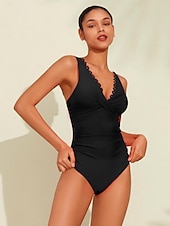 economico Costumi da bagno di stilisti-costume intero con scollo a V e bordo petalo a triangolo