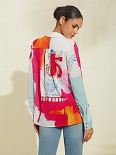 cheap Shirts,Tops &amp; Blouses-Graphic Print Long Sleeve Blouse