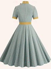 abordables Robes-Rétro Vintage Années 1950 Rockabilly Midi Robe Robe trapèze Robe Évasée Nœud À carreaux Vichy Femmes Carnaval Saint-Valentin Tenue quotidienne Fête du thé Soirée à thème rétro Adulte Robe Automne