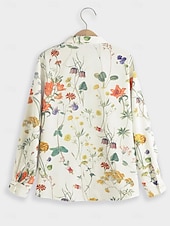 economico Bluse Floreali-Camicia da donna a maniche lunghe con bottoni Blusa di moda Streetwear floreale Bottoni stampa Top regolari Colletto casual Vacanze Bianco Primavera e Autunno