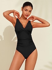 economico Costumi da bagno di stilisti-costume intero con scollo a V e bordo petalo a triangolo