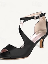 preiswerte Cocktail-Damen Hochzeitsschuhe Brautschuhe Schnalle Kätzchenabsatz Offene Spitze Minimalismus Satin Knöchelriemen Schwarz Weiß Elfenbein