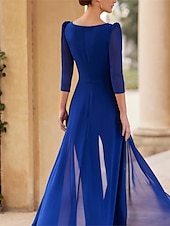 economico Tute della mamma-Jumpsuit  Pantalone Madre della Sposa Ospite di Matrimonio Formale Elegante Collo Dritto V Collo Lunghezza Pavimento Chiffon Maniche 3/4 con Rouching e Ruffle a Cascata taglia personalizzata gratuita