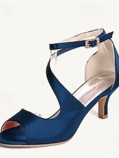 preiswerte Cocktail-Damen Hochzeitsschuhe Brautschuhe Schnalle Kätzchenabsatz Offene Spitze Minimalismus Satin Knöchelriemen Schwarz Weiß Elfenbein
