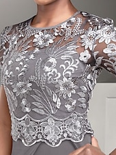 cheap Mom&#039;s Jumpsuits-Beach Wedding Jumpsuit / Pantsuit Mother of the Bride  Wedding Guest Elegant Jewel Neck Ankle Length Stretch Chiffon Short Sleeve with Lace Pleats free custom size
