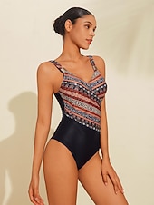 お買い得  デザイナー水着-花柄三角Vネックワンピース水着