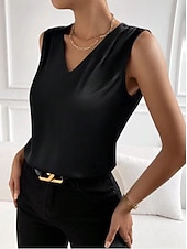 economico Bluse Eleganti-Canotta Per donna Nero Bianco Rosso Semplice Spalle scoperte Quotidiano Streetwear Moda Scollo a V Vestibilità regolare S