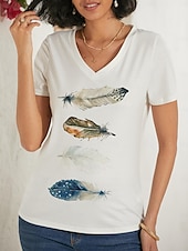 abordables T-shirt Art &amp; Design-t-shirt femme basique imprimé manches courtes hauts réguliers col en V décontracté week-end blanc bleu