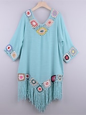 ieftine Rochii de plajă-Pentru femei Rochie albă Rochie Mini Bufantă Peteci Vacanță Plajă Sexy Boho În V Lungime Manșon 3/4 Negru Alb Roșu-aprins Culoare