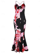 preiswerte abendkleider-Damen Freizeitkleid Etuikleid Unterkleid Blumen rückenfrei Print Rollkragen langes Kleid Maxikleid sexy Urlaub ärmellos Sommer