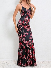 preiswerte abendkleider-Damen Freizeitkleid Etuikleid Unterkleid Blumen rückenfrei Print Rollkragen langes Kleid Maxikleid sexy Urlaub ärmellos Sommer