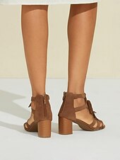 Χαμηλού Κόστους Block Heels-Γυναικεία Τακούνια Σανδάλια Ρωμαϊκά παπούτσια Φούντα Αποκλείστε τη φτέρνα Φο Δέρμα Πόρπη Καφέ