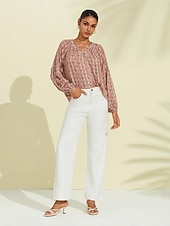 economico Bluse e camicie-camicetta casual con maniche a sbuffo geometriche