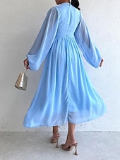 olcso Fehér alkalmi ruhák-Női Fehér ruha Hosszú ruha Maxi ruha Sifon Fodrozott Randi Elegáns Utcai sikk Állógallér Hosszú ujj Fekete Fehér Arcpír rózsaszín Szín