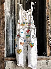 Women's Normal Dungarees Jumpsuit Streetwear Floral Sleeveless U Neck Pocket Print Street Daily Regular Fit Black White Blue Summer 7