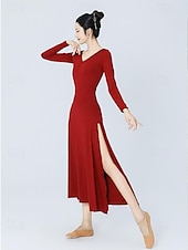 cheap Ballroom Dancewear-Latin Dance Ballroom Dance Dress Pure Color Women&#039;s Training Daily Wear Long Sleeve High POLY