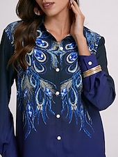 economico Top d&#039;Arte e Design per Donne-Camicia Donna Basic Giornaliera Stampa Bottoni Maniche Lunghe Top Regolari Collo Camicia Casual Blu Verde Autunno  Inverno