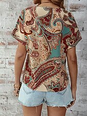 Γυναικείο T-shirt Boho Μπλούζα Paisley Εκτύπωση V-Λαιμό Κοντό Μανίκι Καθημερινό Χαλαρό Στυλ Πολύχρωμο Ελαφρύ Καλοκαίρι Μπλούζα Χαμηλού Κόστους Boho t-shirt-Γυναικείο T-shirt Boho Μπλούζα Paisley Εκτύπωση V-Λαιμό Κοντό Μανίκι Καθημερινό Χαλαρό Στυλ Πολύχρωμο Ελαφρύ Καλοκαίρι Μπλούζα