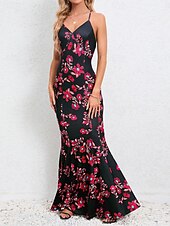 preiswerte abendkleider-Damen Freizeitkleid Etuikleid Unterkleid Blumen rückenfrei Print Rollkragen langes Kleid Maxikleid sexy Urlaub ärmellos Sommer