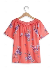 abordables Hauts en dentelle-Blouses en dentelle blanche élégante pour femmes blouses ajourées basiques florales imprimées courtes tops réguliers col en V décontractés romantiques petits tops pour l&#039;été vêtements de vacances