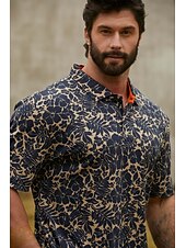 cheap Men's Golf Clothing-Men's Golf Polo Shirt Brown Short Sleeve Sun Protection Top Leaf Golf Attire Clothes Outfits Wear Apparel