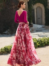 cheap Floor Length-Beach Wedding A-Line Mother of the Bride Dress Formal Wedding Guest Elegant V Neck Floor Length Chiffon 3/4 Length Sleeve with Flower Wedding Guest Dress 2025 free custom size