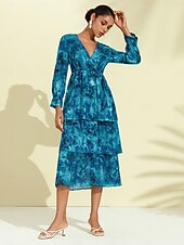 abordables robe décontractée imprimée-robe midi élégante en mousseline à jacquard fleuri