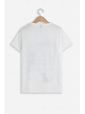 cheap Animals tee-Women&#039;s T Shirt Basic Cat Print Short Sleeve Regular Tops Round Neck Daily Weekend White