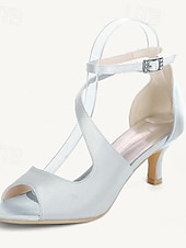 preiswerte Cocktail-Damen Hochzeitsschuhe Brautschuhe Schnalle Kätzchenabsatz Offene Spitze Minimalismus Satin Knöchelriemen Schwarz Weiß Elfenbein