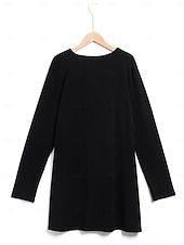 preiswerte Tunika-Oberteile-Damen Tunika T-Shirt Einfarbig Mode täglich Basic Lange Ärmel Rundhals Lange Oberteile Lässig täglich Wochenende Fließende Tunika Schwarz Weiß Rot Herbst  Winter