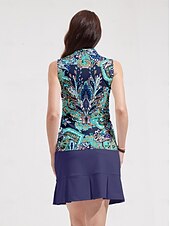 preiswerte Polos und Quarterzips-Damen poloshirt Dunkelmarine Ärmellos Shirt Paisley-Muster Damen-Golfkleidung, Kleidung, Outfits, Kleidung