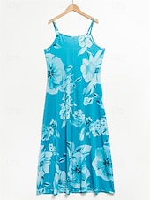 billiga Blommiga klänningar-Kvinnors Maxi Klänning Sommarklänning A-linje Klänning Blomklänning Mode Modern Avslappnad Semester Avslappnat Daglig Regulär Passform Blomma Ärmfritt V-ringad Rosa Blå Lila Fuchsia Sommar Vår
