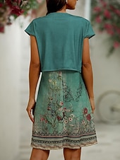 ieftine Rochii set-Pentru femei Set de rochii Rochie casual Rochie pentru invitata de nunta Rochie Tip Maieu Elegant Epocă Floral Nasturi Imprimeu Rochii Midi Manșon scurt În V Zilnic Dată Trifoi Vară Primăvară Fit