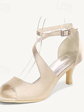 preiswerte Cocktail-Damen Hochzeitsschuhe Brautschuhe Schnalle Kätzchenabsatz Offene Spitze Minimalismus Satin Knöchelriemen Schwarz Weiß Elfenbein