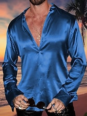 preiswerte Freizeithemden für Herren-Herren Hemd Satinhemd Knopfhemd Lässiges Hemd Schwarz Weiß Rote Blau Grün Langarm Glatt Kargen Täglich Urlaub Bekleidung Baumwolle Baumwollmischung Modisch Brautkleider schlicht Komfortabel