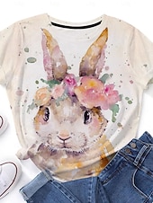 Women's Bunny Rose Crown T-shirt Blue Floral Crew Neck Stretch Casual Everyday Spring Summer Wear Multiple Sizes 10