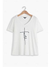 abordables Camiseta de Humor &amp; Citas-Mujer Camiseta Negro Blanco Gris Graphic Letra Estampado Manga Corta Diario Fin de semana Diario Básico Casual Escote en Pico Regular S