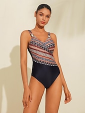 お買い得  デザイナー水着-花柄三角Vネックワンピース水着