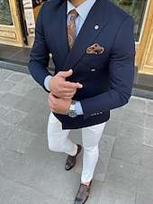 economico Blazer e Giacca-Blazer office preppy casual per uomini giacca colore solido vestibilità regolare taglio sartoriale a doppio petto sei bottoni verde militare nero bianco blu navy