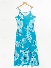 billiga Blommiga klänningar-Kvinnors Maxi Klänning Sommarklänning A-linje Klänning Blomklänning Mode Modern Avslappnad Semester Avslappnat Daglig Regulär Passform Blomma Ärmfritt V-ringad Rosa Blå Lila Fuchsia Sommar Vår
