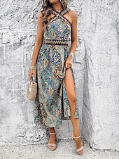 Χαμηλού Κόστους Boho Φορέματα-Γυναικεία Μέγεθος EU / US Μακρύ Φόρεμα Μάξι Φόρεμα Φόρεμα σε ευθεία γραμμή Φόρεμα ριχτό από τη μέση και κάτω Φόρεμα για τον ήλιο Φόρεμα Boho Κομψό Βοημία Βίντατζ Κρύος ώμος