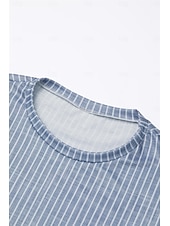 preiswerte Streifen- und geometrisches T-Shirt-Damen T Shirt Gestreift Basic Langarm Rundhalsausschnitt Normale Oberteile Täglich Wochenende Bedruckt Rosa Blau Grün Grau Herbst Winter