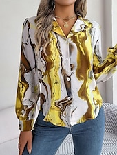 voordelige Dames grafische tops-dames overhemd blouse mode abstract knopen print lange mouw normale tops overhemd kraag casual geel rood blauw paars groen lente&amp;amp;  val