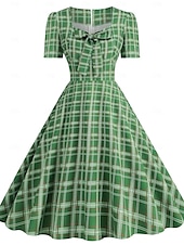 levne Šaty-Retro 50. léta Rockabilly Ke kolenům Šaty Houpací šaty Flare šaty Kostkovaný Vzor gingham Puntíkované Dámské Karneval Plesová maškaráda Dovolená Na den Retro tematická párty Dospělí Šaty Jaro léto